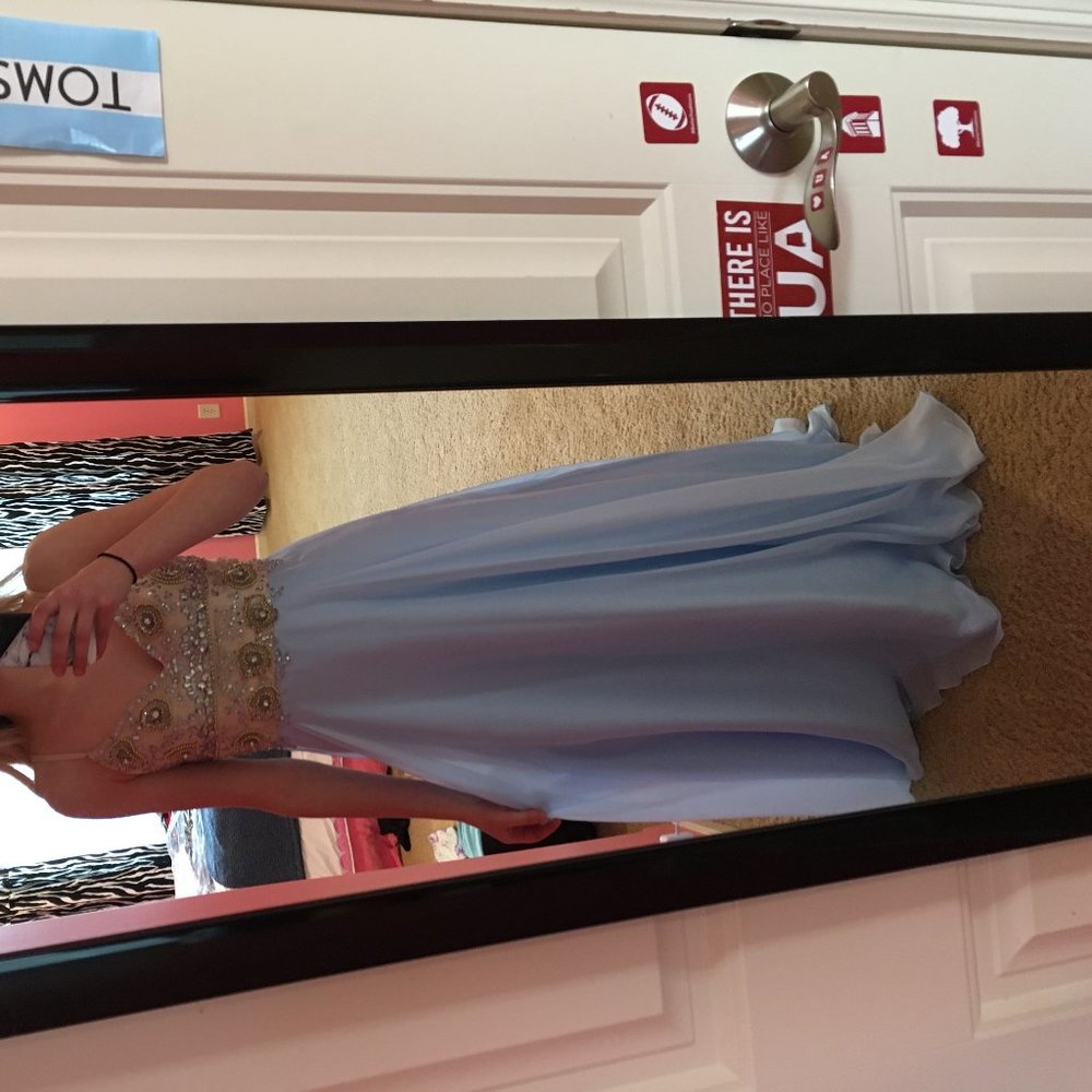 Light Blue Prom Dress with Gold and Silver Sparkle